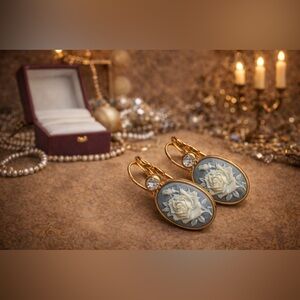 Vintage Avon Clip-On Cameo Hoop Earrings | Gold Tone Rose | 1.5”